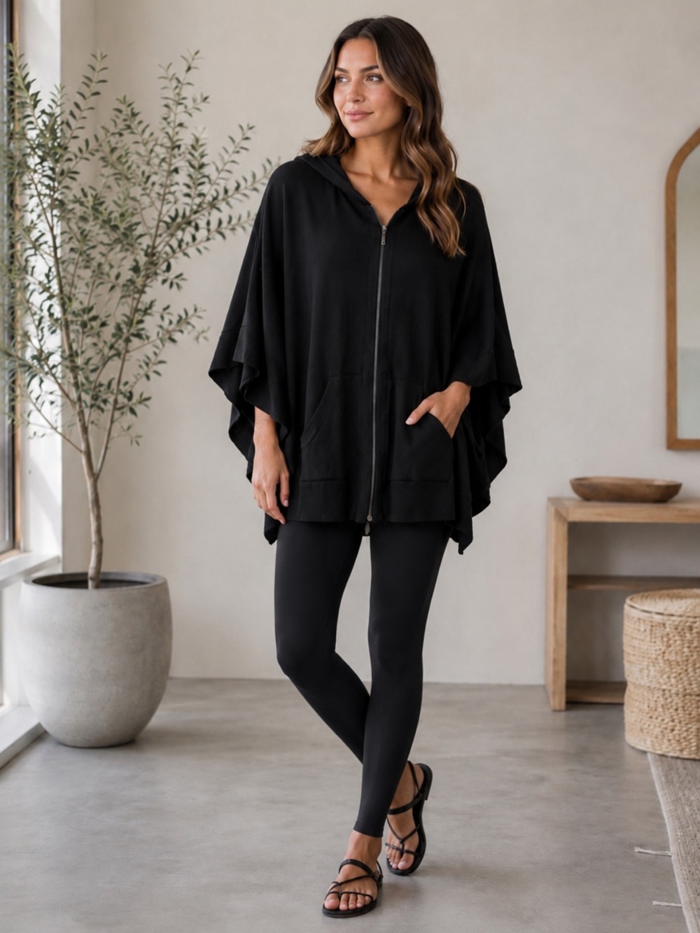 Capote Zipper Hoodie Poncho